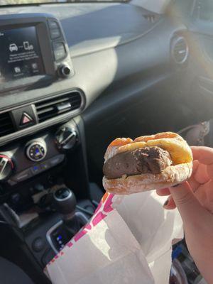 Pic of the "chocolate cream filled" donut we ordered.