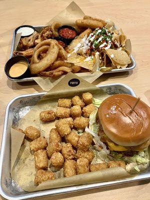 House sampler & All-American Cheeseburger w/ Tater Tots