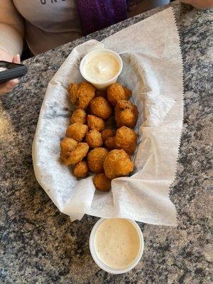 Mmmmm, fried mushrooms with jalapeño ranch and regular ranch.