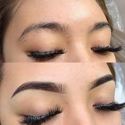 Before and after ombré brow tattoo