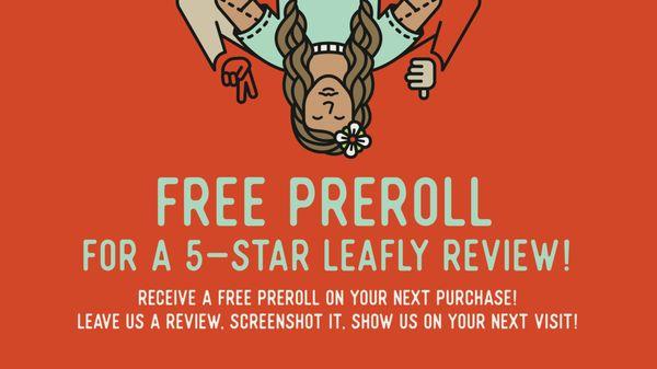 Free Preroll with 5-star review