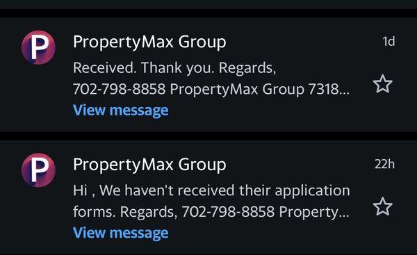 This is photo of the property manager stating they received my applications, than they stated we haven't received their application.