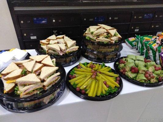 Catering for Boxer Property. Turkey sandwiches, ham sandwiches, and Vegan wraps.