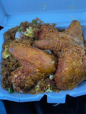 Chicken Wings with Shrimp Fried rice.