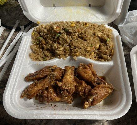 Teriyaki wings and fried rice