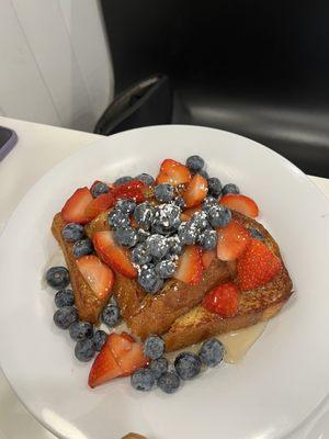 Very berry French toast (blueberries, strawberries, and honey)