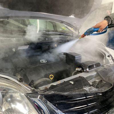 Toyota in for full auto detailing with engine steam cleaning at Blue Star Brothers Auto Spa & Detailing Center in Greenpoint Brooklyn.