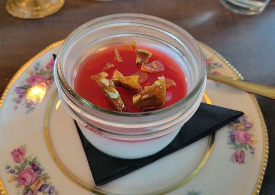 Dessert option - Panna cotta w/wild plum gelee  and pistachio brittle