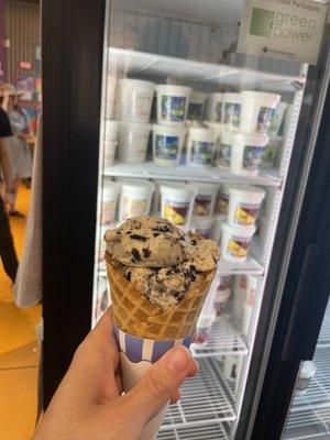 Peanut butter Oreo in waffle cone (sadly not a fresh cone)