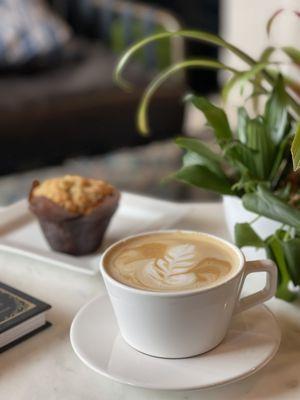 Latte and blueberry muffin