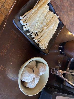 I can't remember the view actual name for the mushrooms, and in the bowl is the meatballs