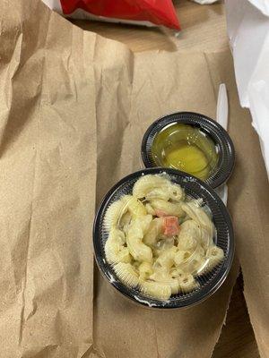 Macaroni salad and pickles