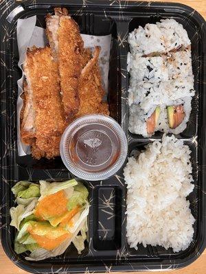 Pork Katsu Bento Box Lunch and Salmon Roll