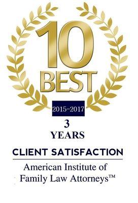 American Institute Of Family Law Attorneys - Client Satisfaction Award 3 years in a row