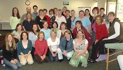 Class with Dorthe Krogsgaard & Peter Lund Frandsen of Denmark, teaching Round About the Spine with Seattle Reflexology