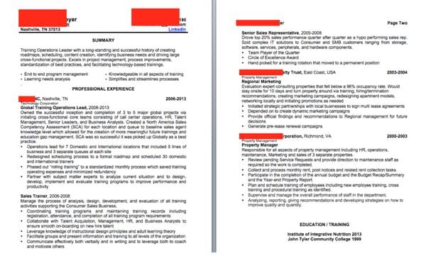 Sample Resume customer created by Tate of Mind Consulting