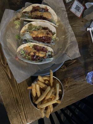 Bacon Cheeseburger Tacos & Fries