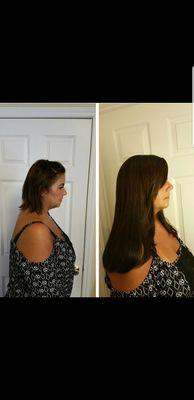 Great Lengths before & after hair extension client.