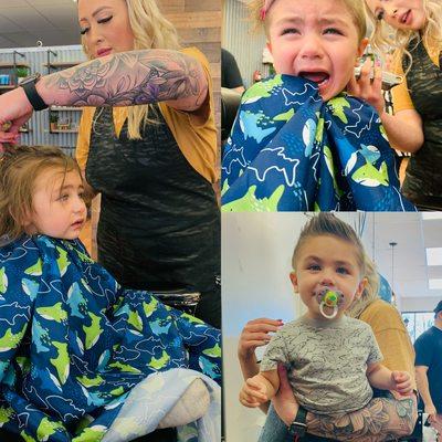 No matter the age we accept them, first hair cut we do that. Set up your little ones appointment today free lollipops.