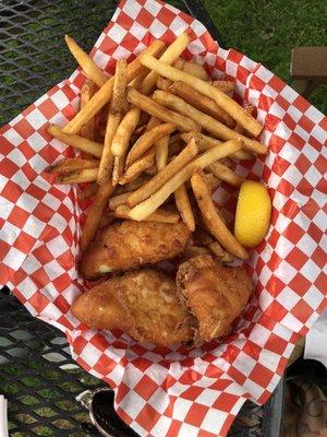 Halibut fish & chips. Flavor OK $24.00. Can a brother get some coleslaw for that price