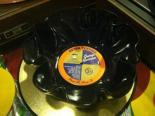 A bowl made from a George Harrison record.