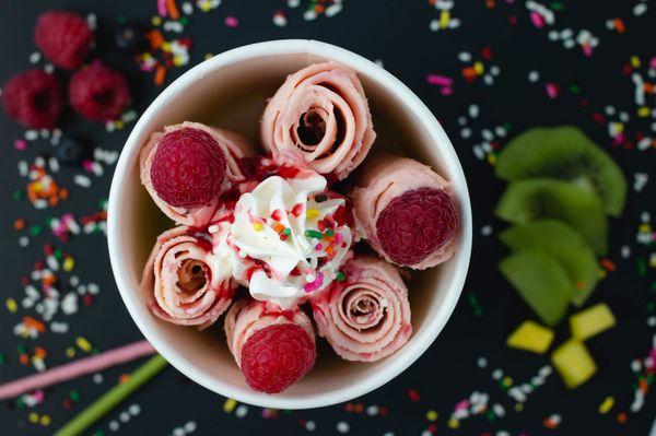 Raspberry ice cream rolls