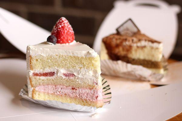 Strawberry Cream Slice ($5.25) and Tiramisu Slice ($5.75)