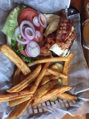 Bacon burger with fries