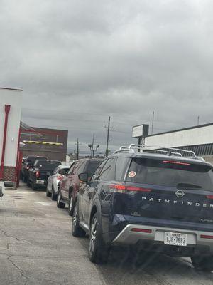 This drive thru line is crazy long, I've been sitting here for 10 mins. Service needs to step up a little.