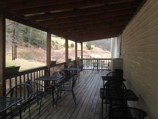 Seating on our Balcony over the Dan River at the Waterfall.