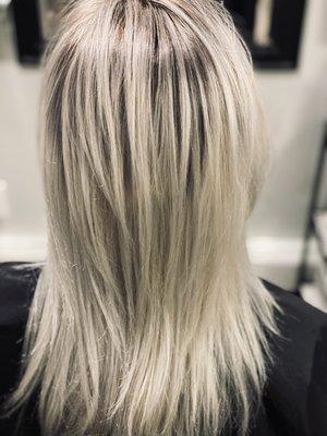 Icy titanium hair at the roots and ends