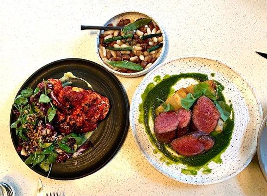 Harissa cauliflower, Wagyu beef loin and bean salad