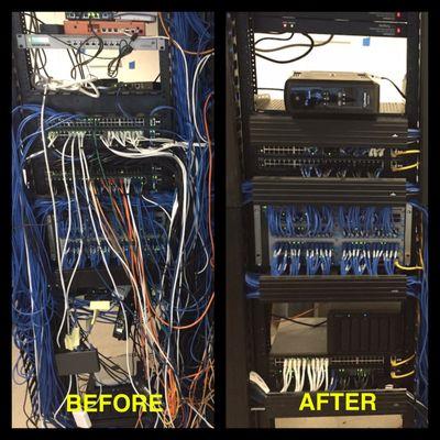 Before and After - Cleanup of network equipment and cablin in server room.