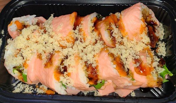 Pink Lady Roll. Nice and spicy with great internal crunch from tempura shrimp.