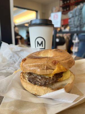 Sausage egg and cheese bagel breakfast sandwich