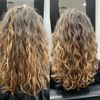 Curly cut before and after