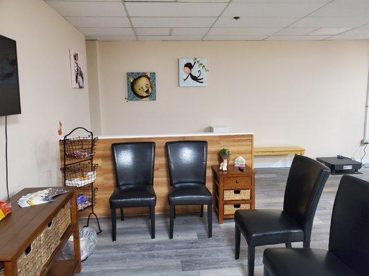 We are a family practice with a comfortable waiting Area with Kids area behind.