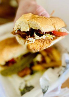 Fresh Local Grouper Nugget Po-Boy, moi fave. Winners Circle :)...