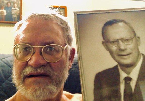 Photo of my father wearing same frames.  Added bonus: my daughter & son posed with my mother in 20+year old photo, upper left corner.