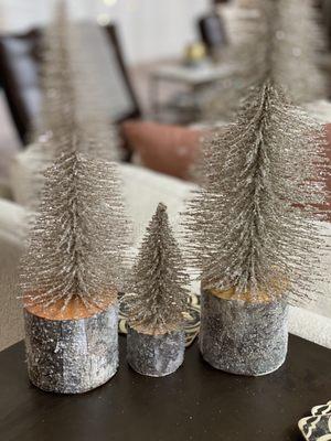 Super cute bottle brush trees with wood stumps