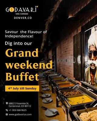 Join us at Godavari Denver for a Grand Buffet this long weekend! Indulge in a delicious spread of authentic Indian cuisine and make your wee