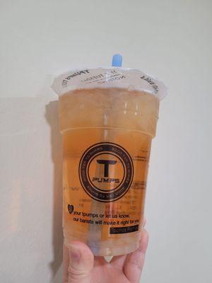 pumpbo peach rose green tea with lychee jelly (light ice)