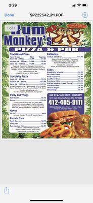 Front of menu