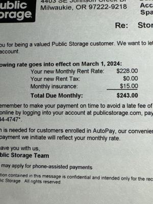 "This is your new monthly rate" less than a month in advance.