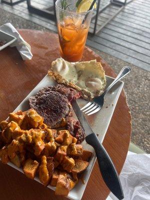 Steak and Eggs with a Bloody Mary.