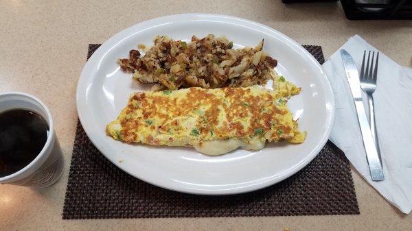 Homemade fries and omelette