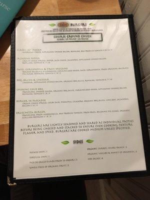 Back page of menu