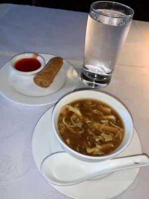 Today's lunch special comes with small bowl of hot & sour soup and a vegetarian egg roll