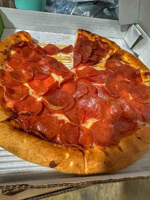 Triple pepperoni pizza on hand tossed crust