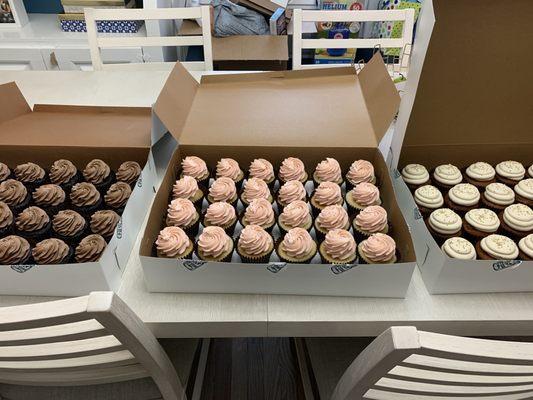 Double chocolate, vanilla strawberry and cinnamon pumpkin cupcakes. So yummy!